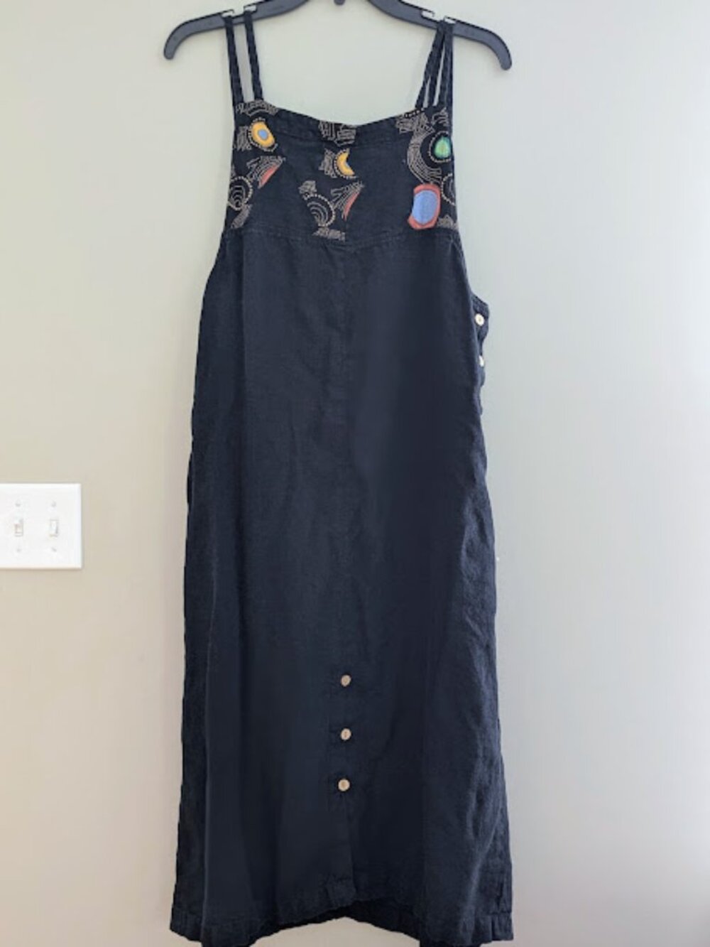 Vintage 1990s Canvasbacks Artsy Jumper Style Maxi Dress Black Linen Size Large